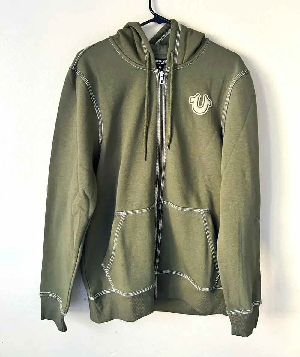 True Religion Men's TNL Puff Buddha Zip Hoodie Kalamata Green Size M NWT